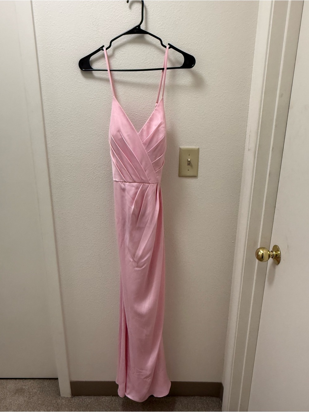 David's Bridal Blush Pink Strapless-Look Satin Gown